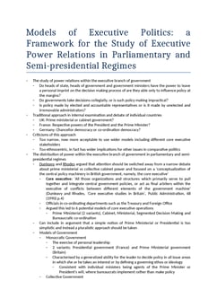 Politics - Comparative Politics - Presidential vs Parliamentary Systems Notes