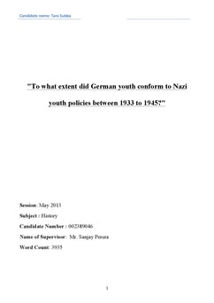 IB Extended Essay on Nazi Germany (Third Reich) : German Youth Notes