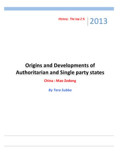 Origins and Developments of Authoritarian and Single party states Notes